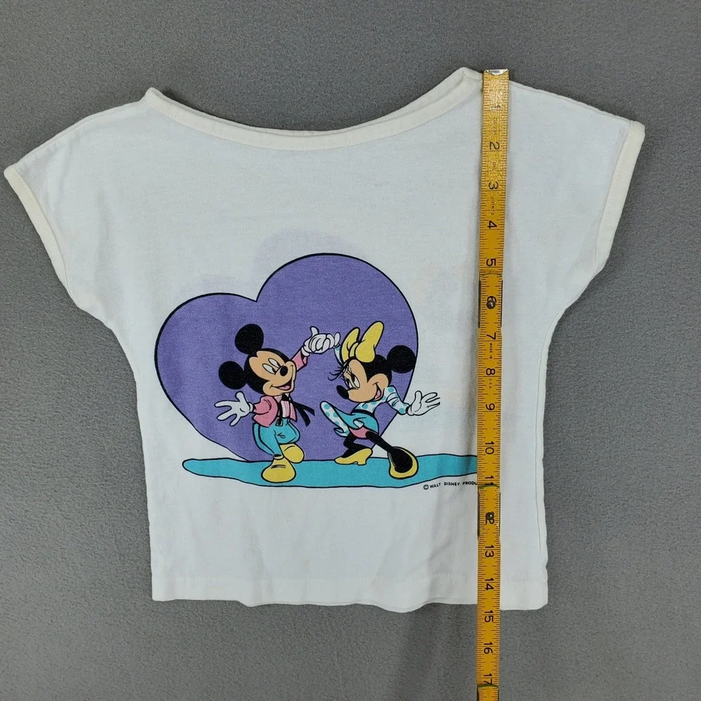 Disney Mickey Minnie Mouse T-Shirt Toddler White Vintage 80s Heart Graphic Print